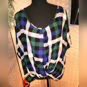 3x Plaid Batwing Twist Front Top